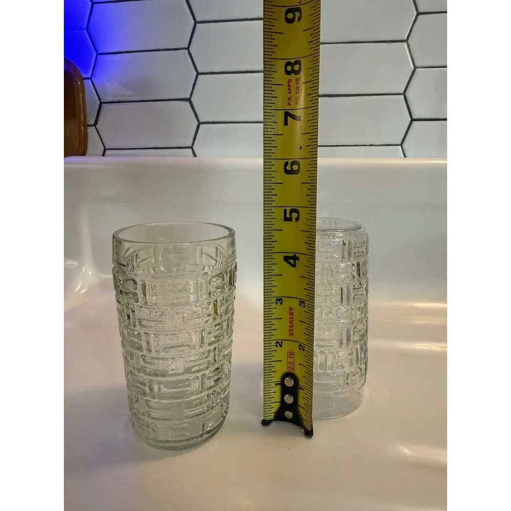 Vintage Clear Textured Basketweave Glass Tumblers Set of 2 Drinking Glasses